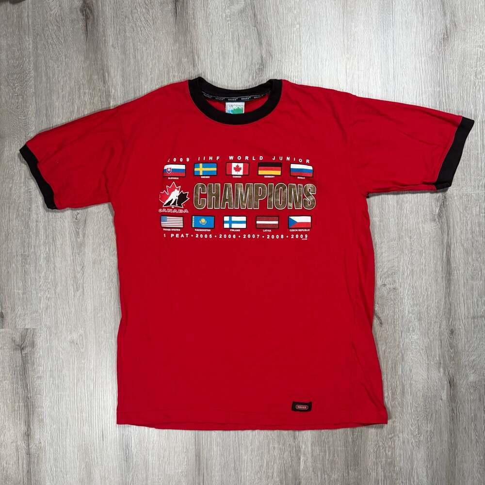 Vintage Waves 2009 IIHF World Junior Champions Hockey Ringer T-Shirt